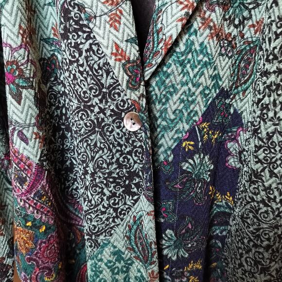 Susan Graver Floral Jacket Bohemian Stretch One Button - Picture 6 of 12